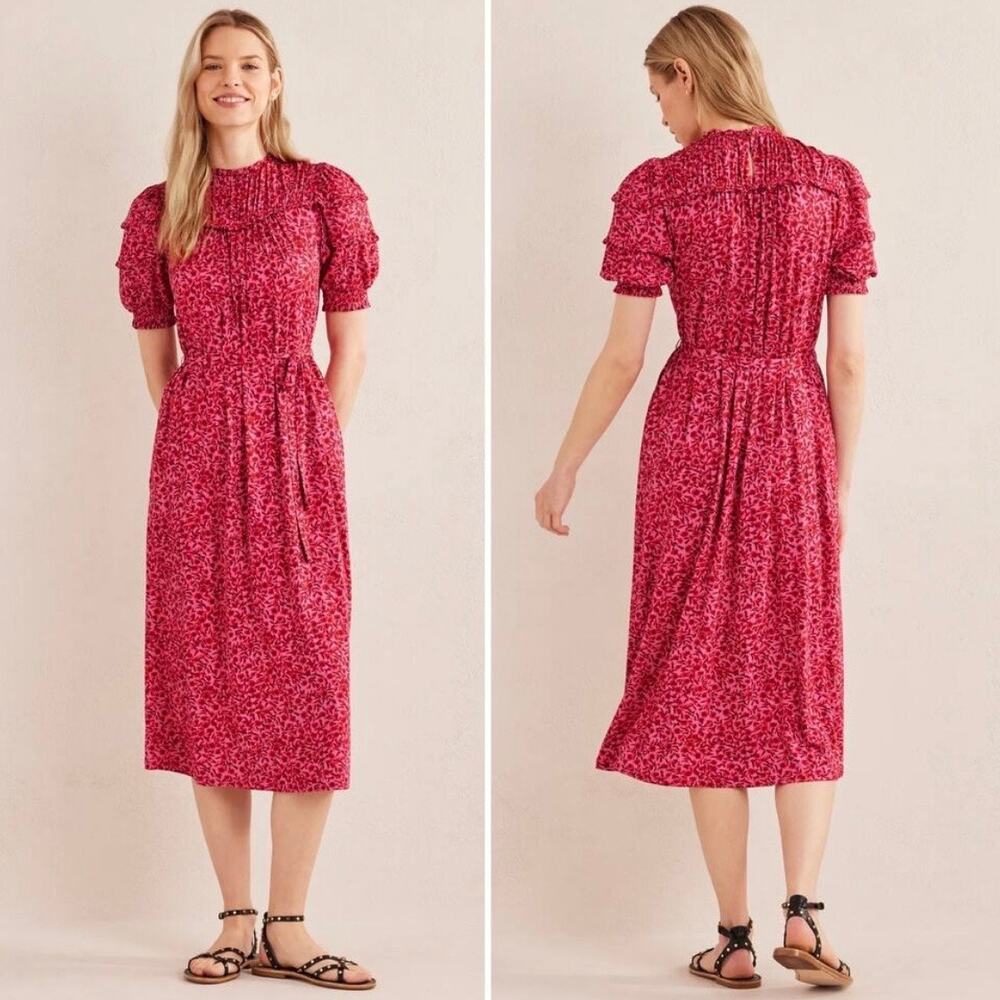 Boden Pink Floral Midi Dress